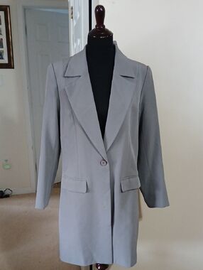 Light Gray Single-Button Long Blazer Jacket( Has A Some Damage